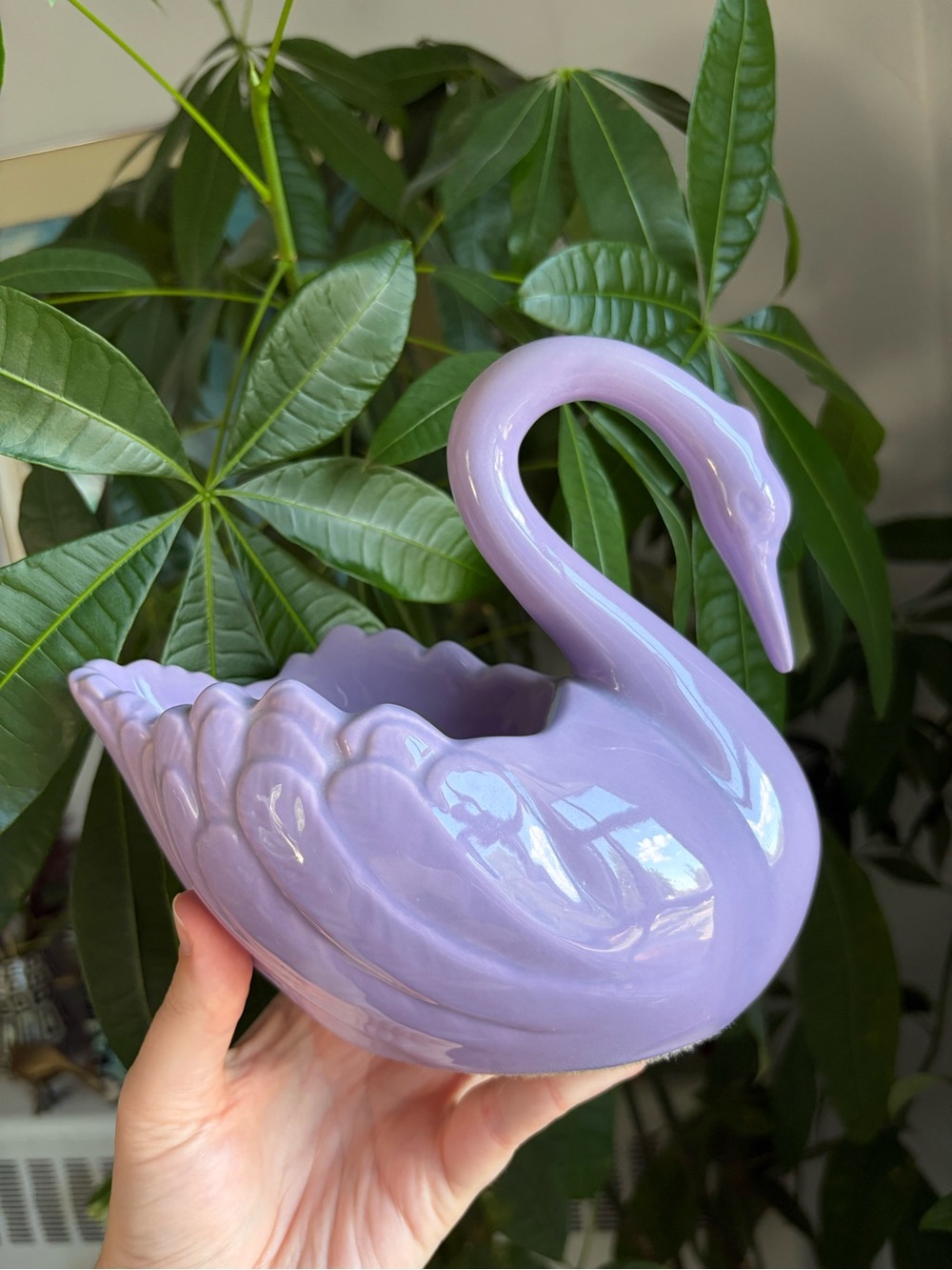 Vintage Ceramic Purple Swan Planter